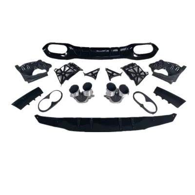 Rear Bumper Lip Diffuser with Exhaust Muffler Tips Compatible with Mercedes Benz A-Class W177 A180 A200 A220 2019-2022 AMG Style Rear Bumper Lip Diffuser with Exhaust Muffler Tips Compatible with Mercedes Benz A-Class W177 A180 A200 A220 2019-2022 AMG Style