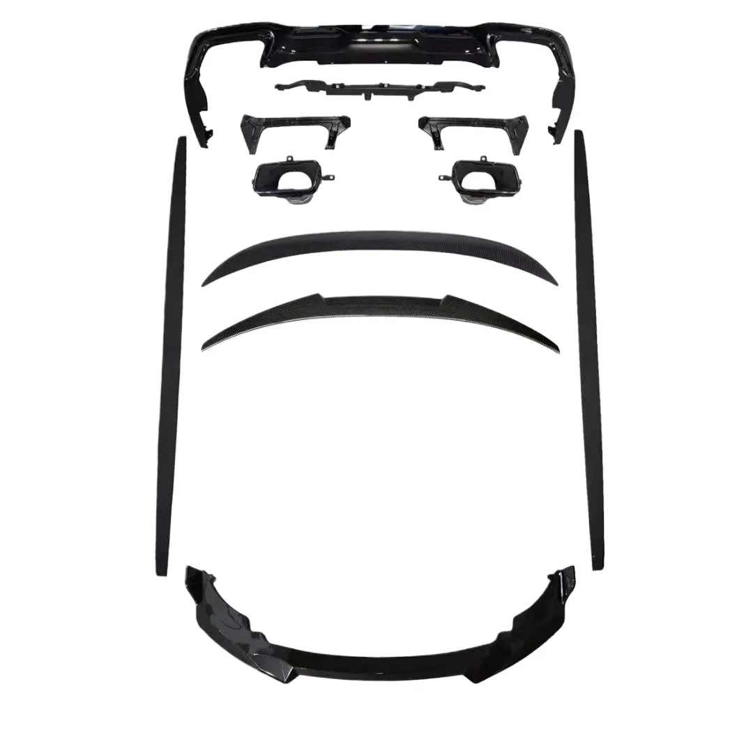 Front Bumper Lip Side Skirts and Exhaust Muffler Tips Performance Conversion Kit for BMW 2 Series F44 Gran Coupe Black Finish