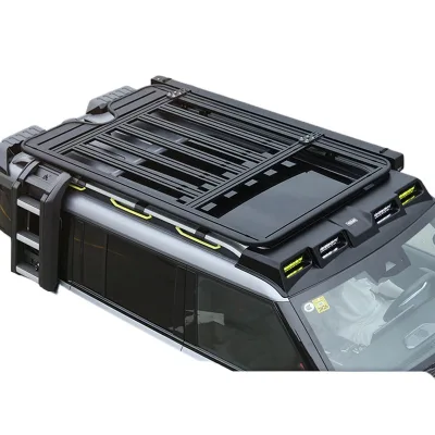 Aluminum Roof Rack Cargo Basket with Folding Ladder and Spotlight Mounts for Jetour Traveler Shanhai T2 Aluminum Roof Rack Cargo Basket with Folding Ladder and Spotlight Mounts for Jetour Traveler Shanhai T2