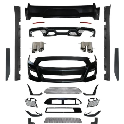 GT500 Style Front Bumper and Grille Conversion Kit for Ford Mustang Mach-1 Type Body Kit with Rear Exhaust Tips GT500 Style Front Bumper and Grille Conversion Kit for Ford Mustang Mach-1 Type Body Kit with Rear Exhaust Tips