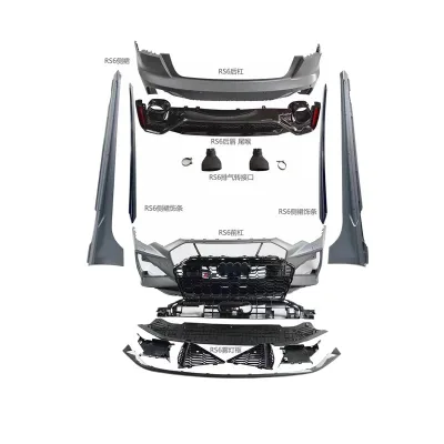 Front Bumper Body Kit with Grille and Rear Diffuser Exhaust Tips for Audi A6 C8 2019 RS6 Style Upgrade Front Bumper Body Kit with Grille and Rear Diffuser Exhaust Tips for Audi A6 C8 2019 RS6 Style Upgrade