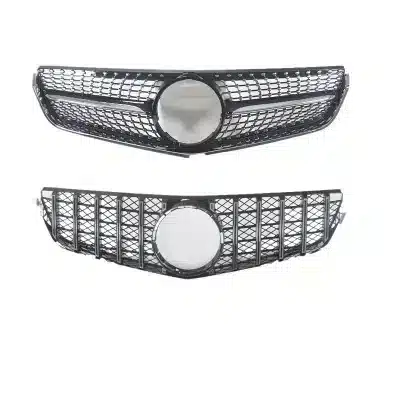 GT Style Front Grille Radiator Grill Matte Black with Silver Mesh Compatible with E-Class W207 C207 Coupe Cabriolet