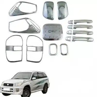 Chrome Exterior Trim Kit for Toyota RAV4 2001-2004, Headlight and Taillight Cover with Mirror Caps, 8-Piece Set Chrome Exterior Trim Kit for Toyota RAV4 2001-2004, Headlight and Taillight Cover with Mirror Caps, 8-Piece Set