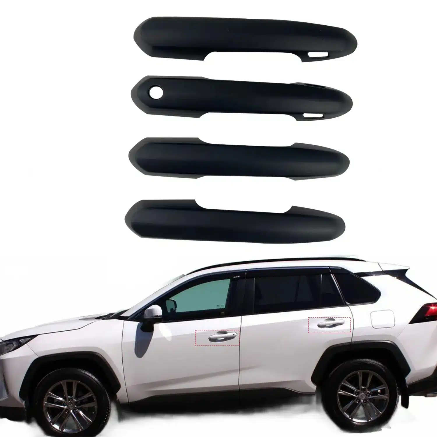 Matte Black Exterior Door Handle Covers for Toyota RAV4 2019-2023 Smart Key Hole Trim Protection