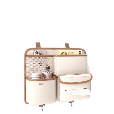 Universal Car Back Seat Organizer Multi-Functional PU Leather Storage Bag with Tissue Box and Hook, White & Brown Universal Car Back Seat Organizer Multi-Functional PU Leather Storage Bag with Tissue Box and Hook, White & Brown