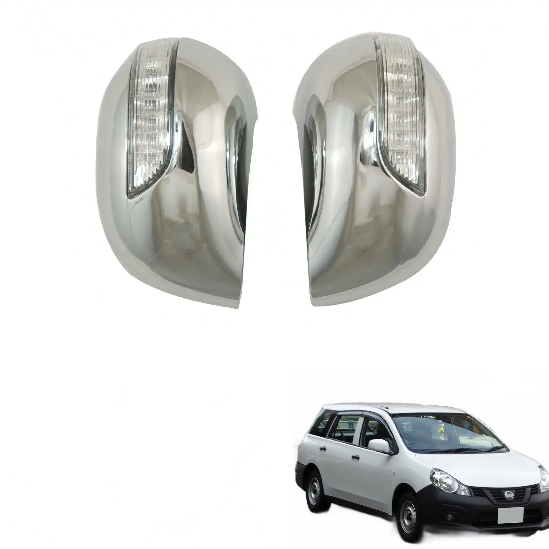 Chrome Exterior Rearview Mirror Cover with Integrated LED Turn Signal Light for Nissan AD/VAN 2006-2011 & Livina