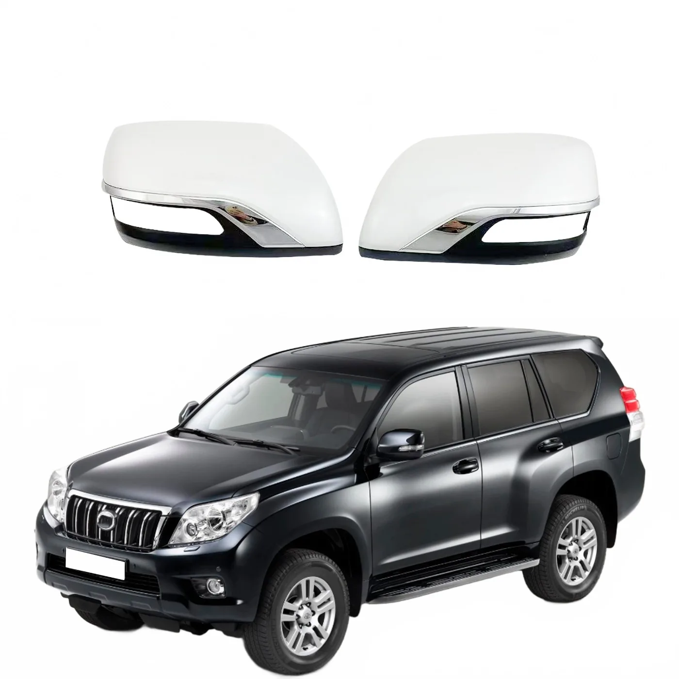 Side Mirror Cover Replacement Part Set for Toyota Land Cruiser LC200 FJ200 Pearl White Finish Left and Right Pair