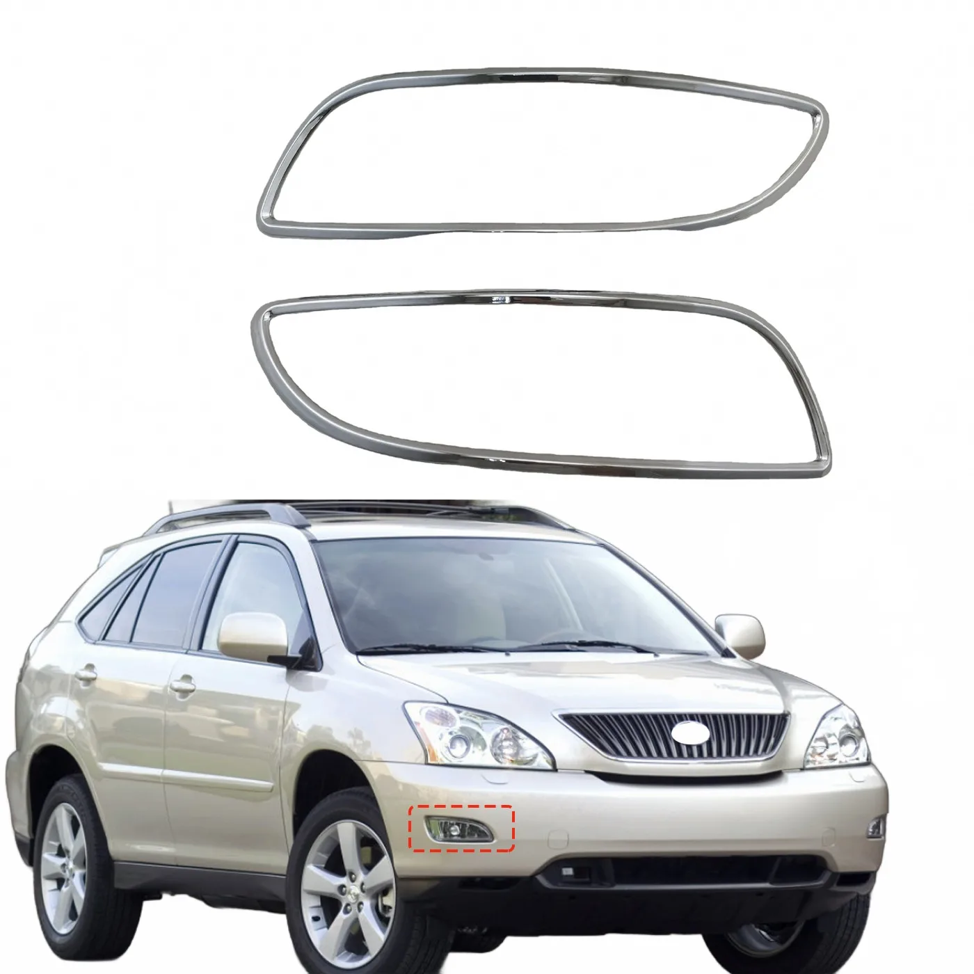 Chrome Front Fog Light Cover Trim for Lexus RX330 2003-2008 Driver and Passenger Side Outer Body Decoration