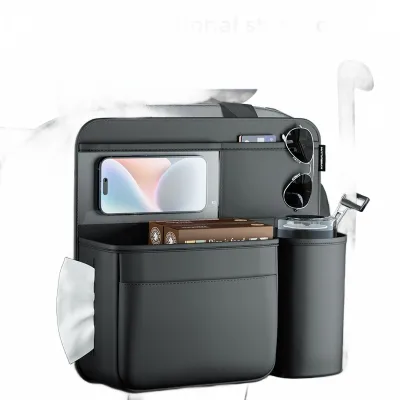 Car Seat Back Organizer with Integrated Tissue Holder and Multipurpose Storage Pockets, Universal Hanging Automotive Travel Bag