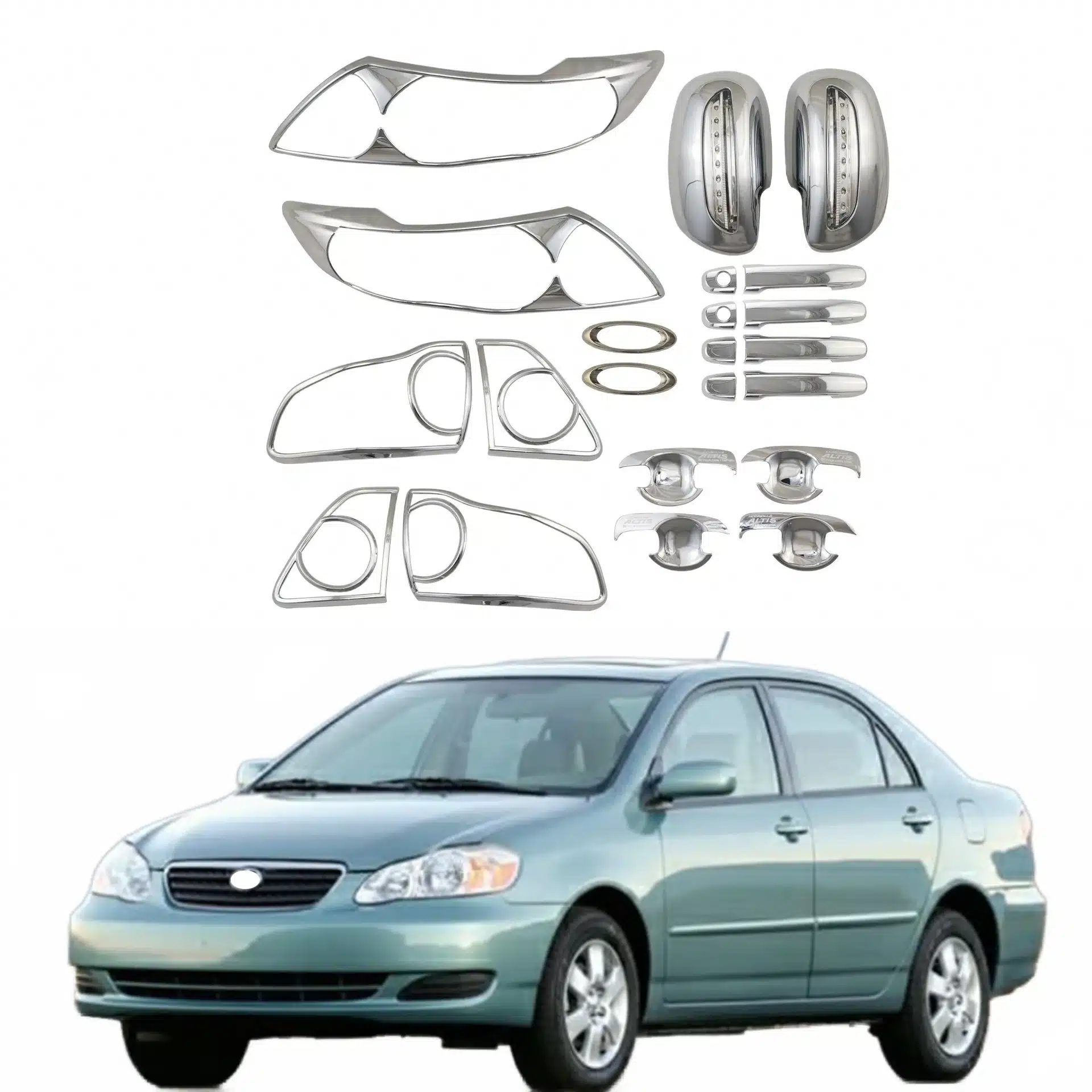 Chrome Exterior Trim Kit for 2008 Toyota Corolla High-Gloss ABS Mirror Covers and Door Handle Decor