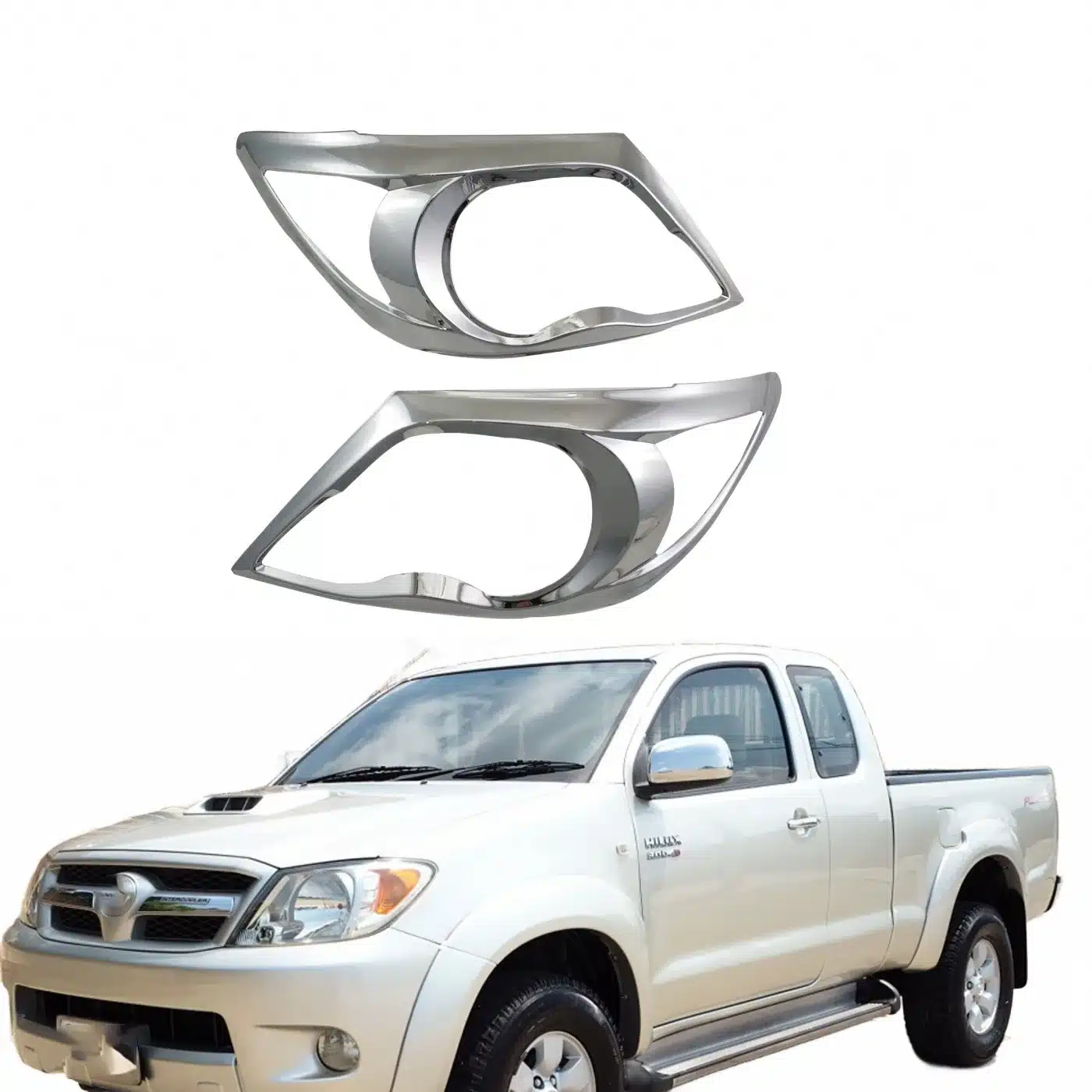 Front Headlight Cover Protector Trim with Chrome Plating for 2005-2011 Toyota Hilux Vigo