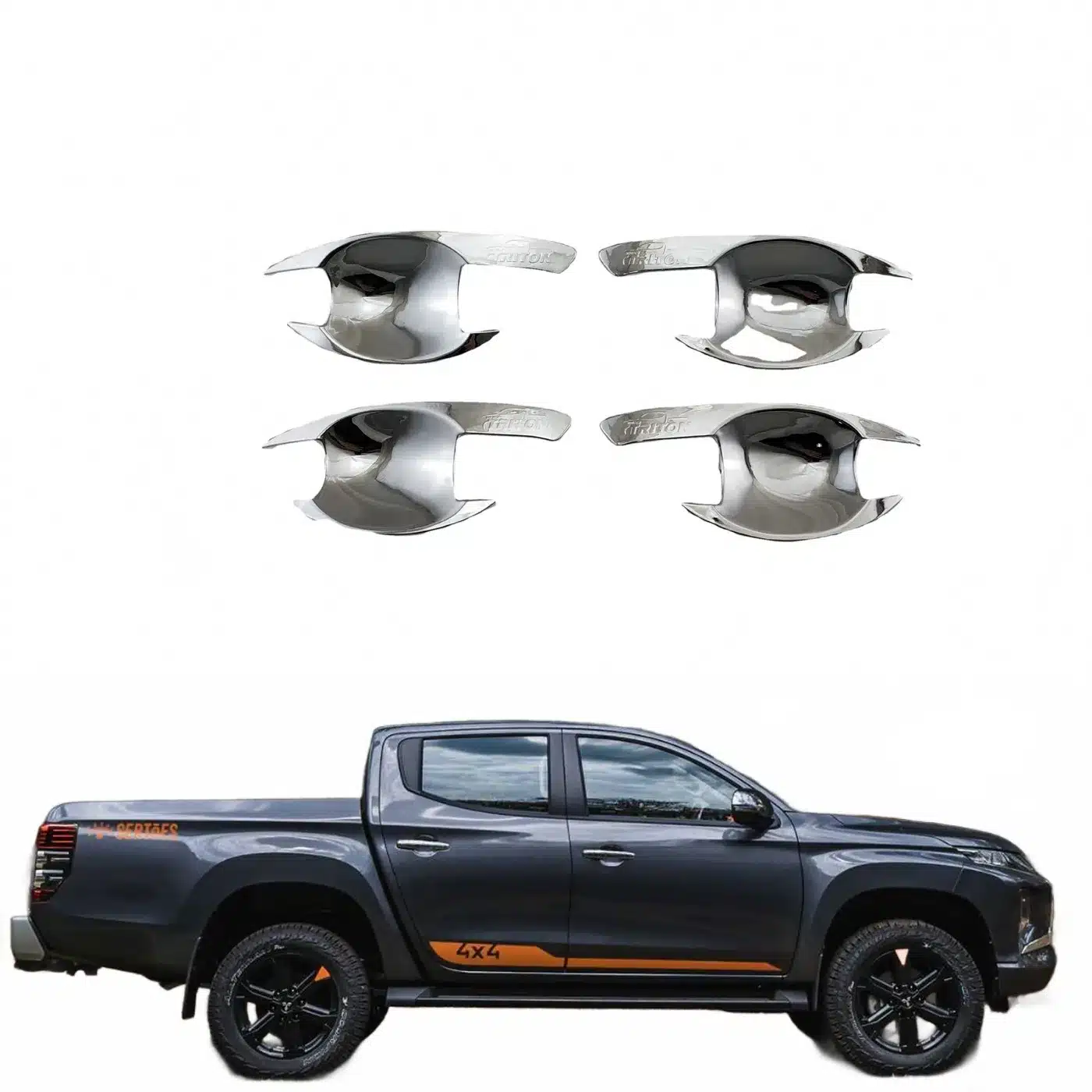 Exterior Door Handle Bowl Cover Trim Kit, ABS Chrome Protector for Triton L200 4th Gen 2008-2016