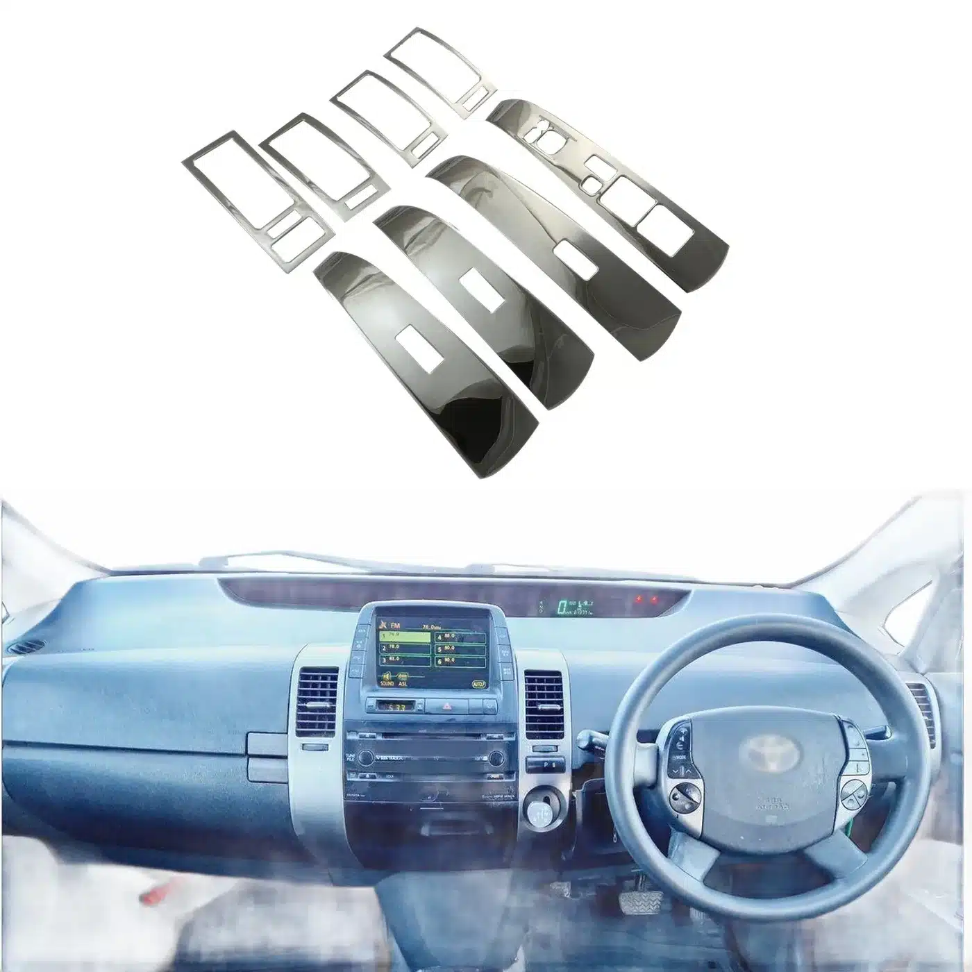 Stainless Steel Interior Trim Kit for Toyota Prius 2005-2008, Armrest and AC Vent Decorative Covers