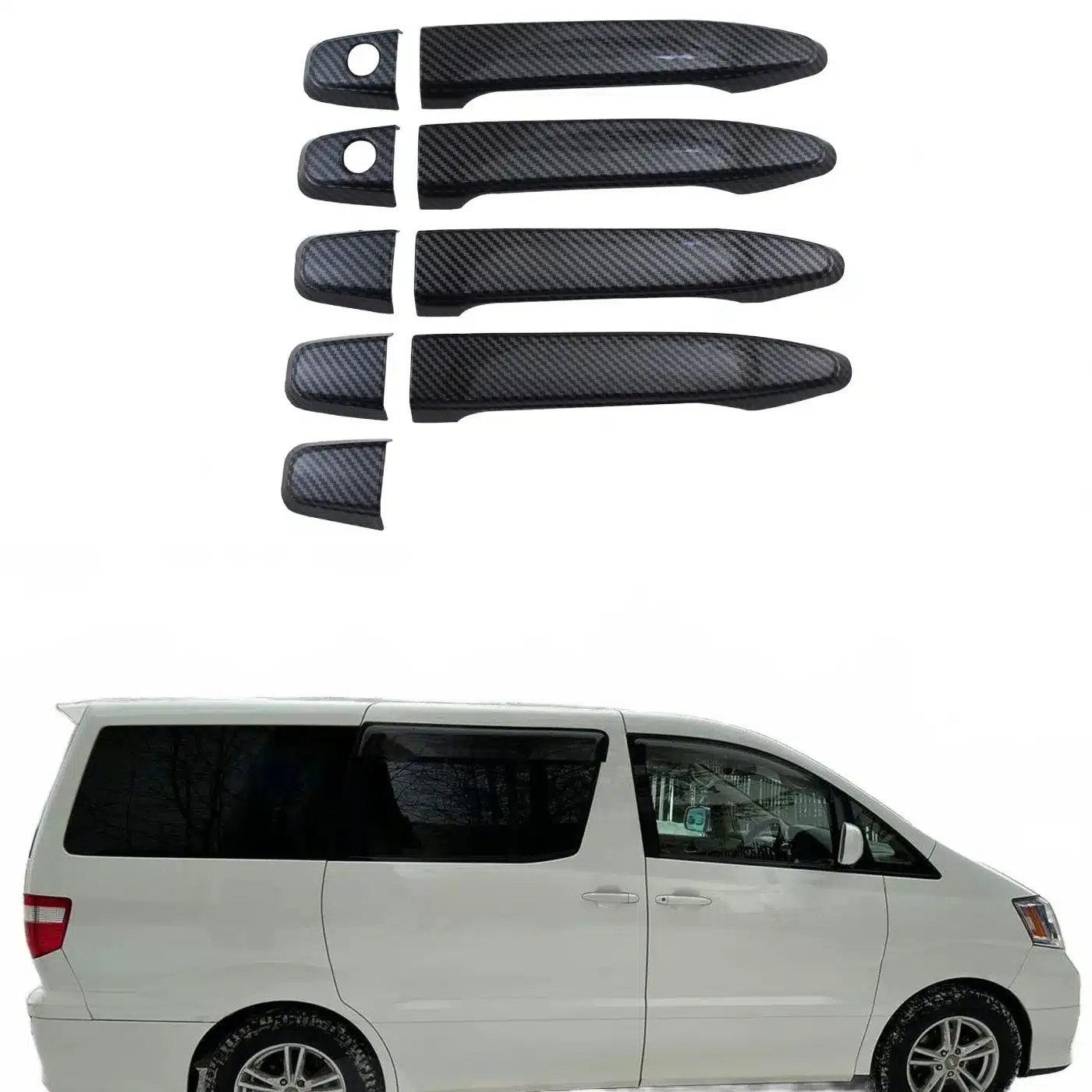 Exterior Door Handle Covers Carbon Fiber Pattern Trim Kit for Toyota Alphard 2003-2010 and Previa