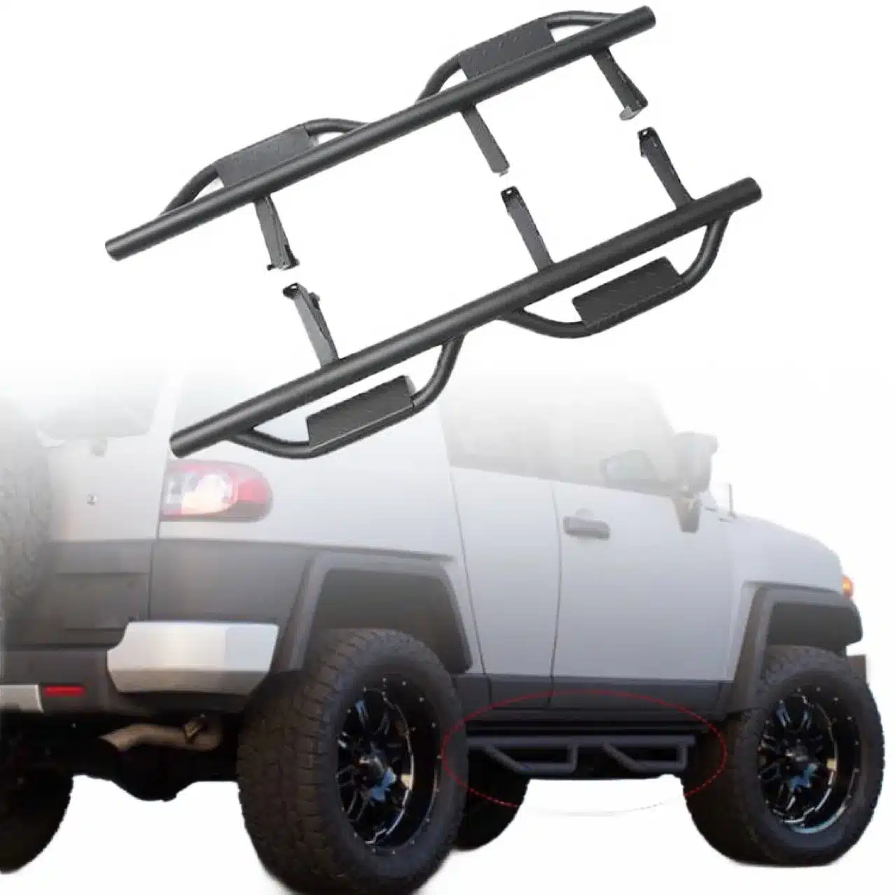 Heavy Duty Side Steps Nerf Bars Footpegs Compatible with Toyota FJ Cruiser, Black Steel Cow Bar Pedals