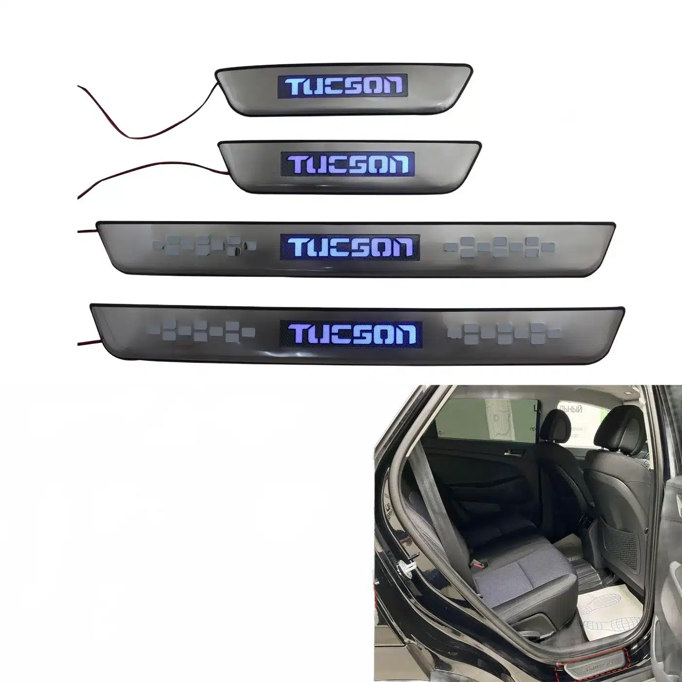 Stainless Steel Door Sill Guard Scuff Plates with LED Cooling Light for 2016 Hyundai Tucson