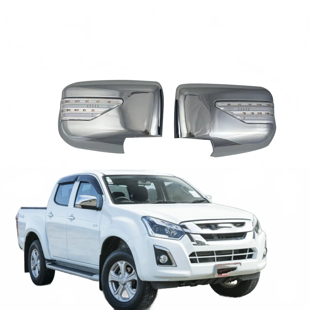 Chrome Exterior Rearview Mirror Cover with Integrated LED Turn Signal Light for Isuzu D-MAX 2012-2018