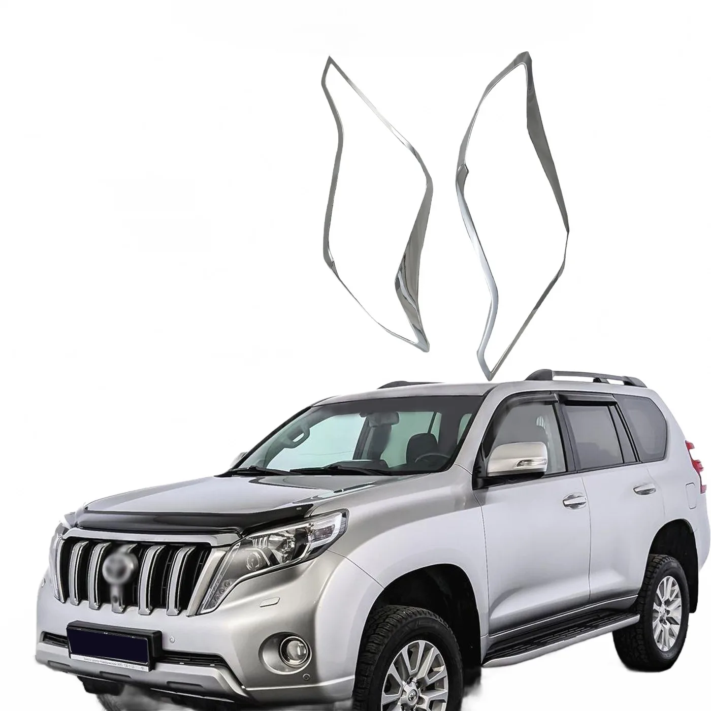 Chrome Front Headlight Trim Cover Frame Guards for Toyota Land Cruiser Prado FJ150 2014-2016