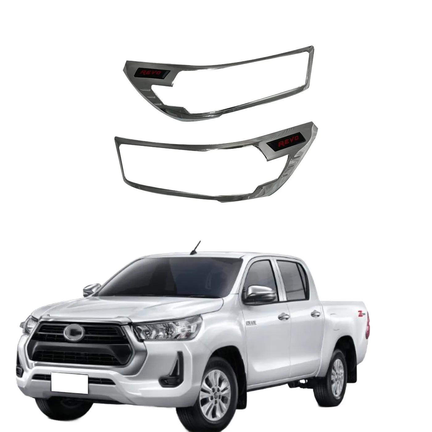 Matte Black Front Headlight Frame Cover Trim for 2021 Toyota Hilux Revo 2WD Low Configuration