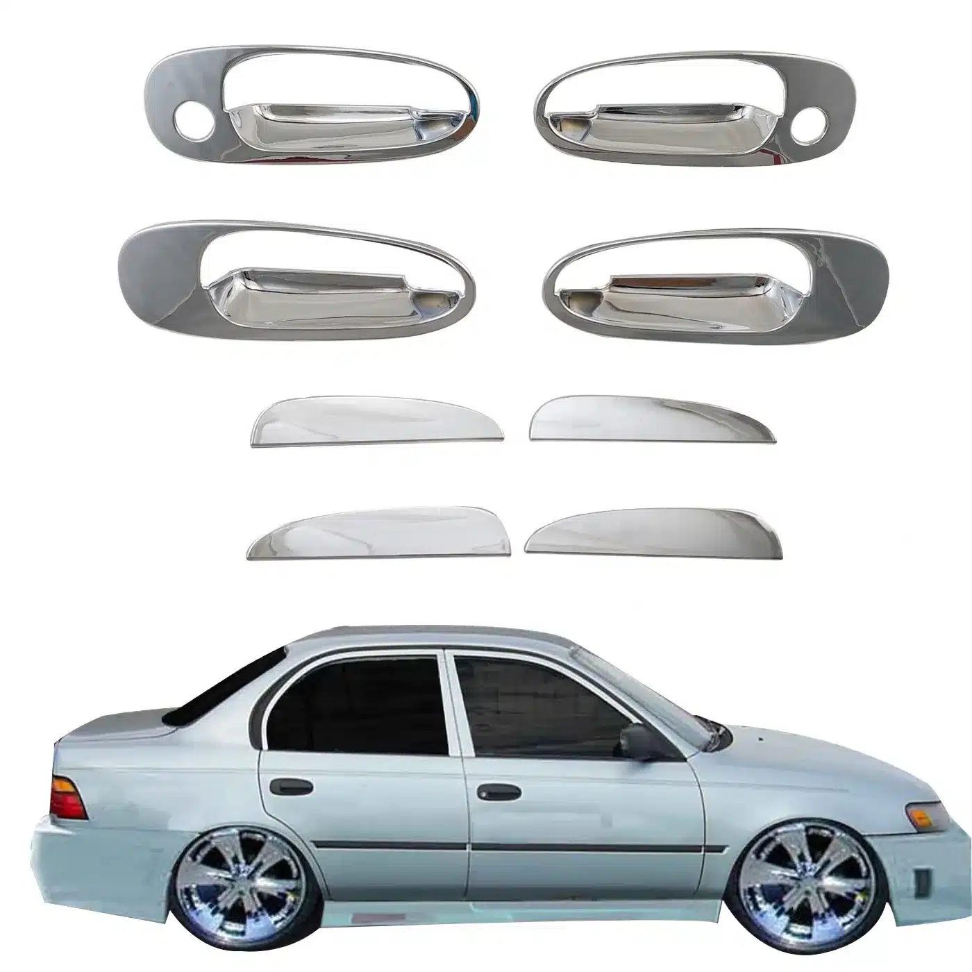 Chrome Exterior Door Handle and Bowl Cover Trim Set for 1996 Corolla AE100 AE110