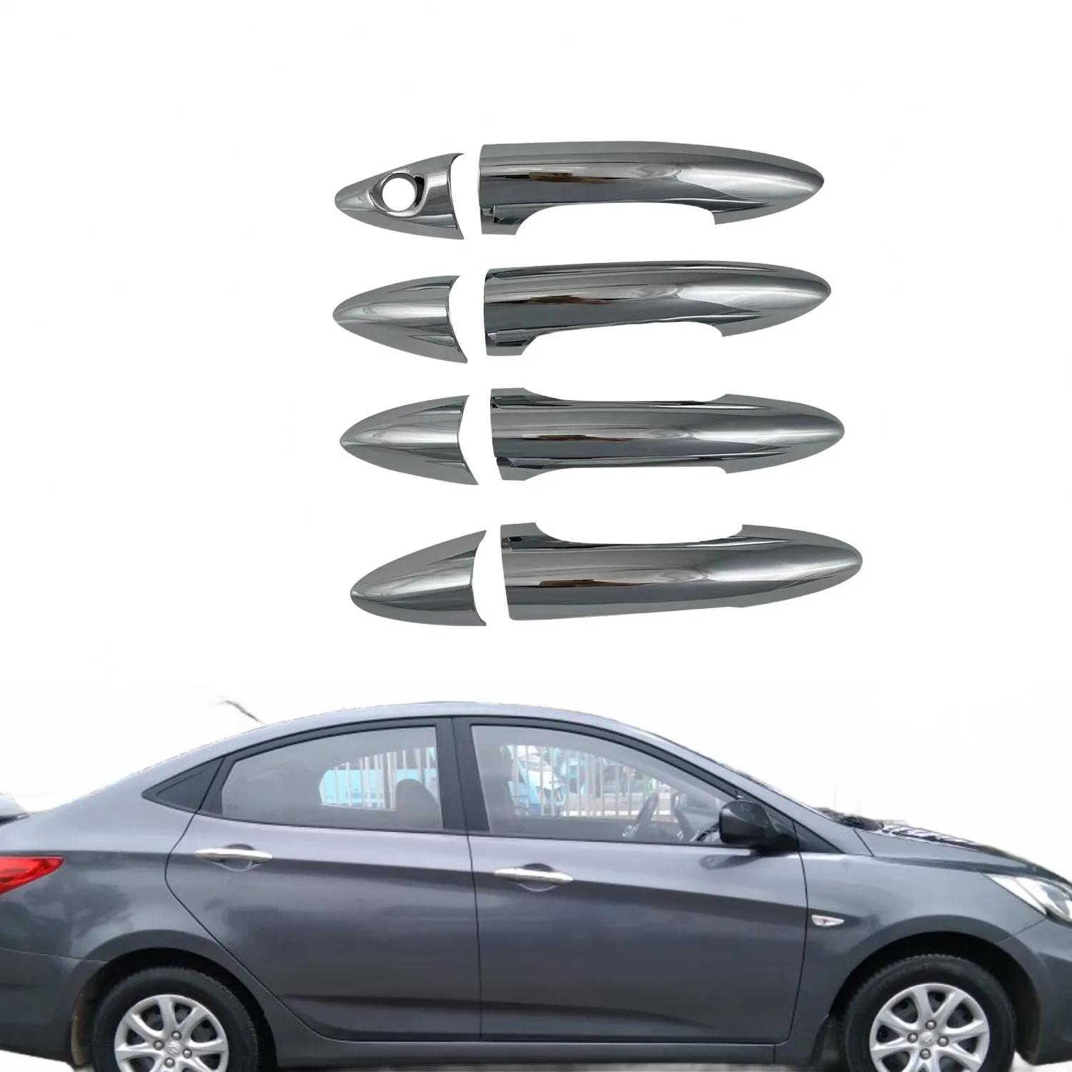 Chrome Exterior Door Handle Cover Trim for 2012 Hyundai Accent – Protective Decorative Shell Set
