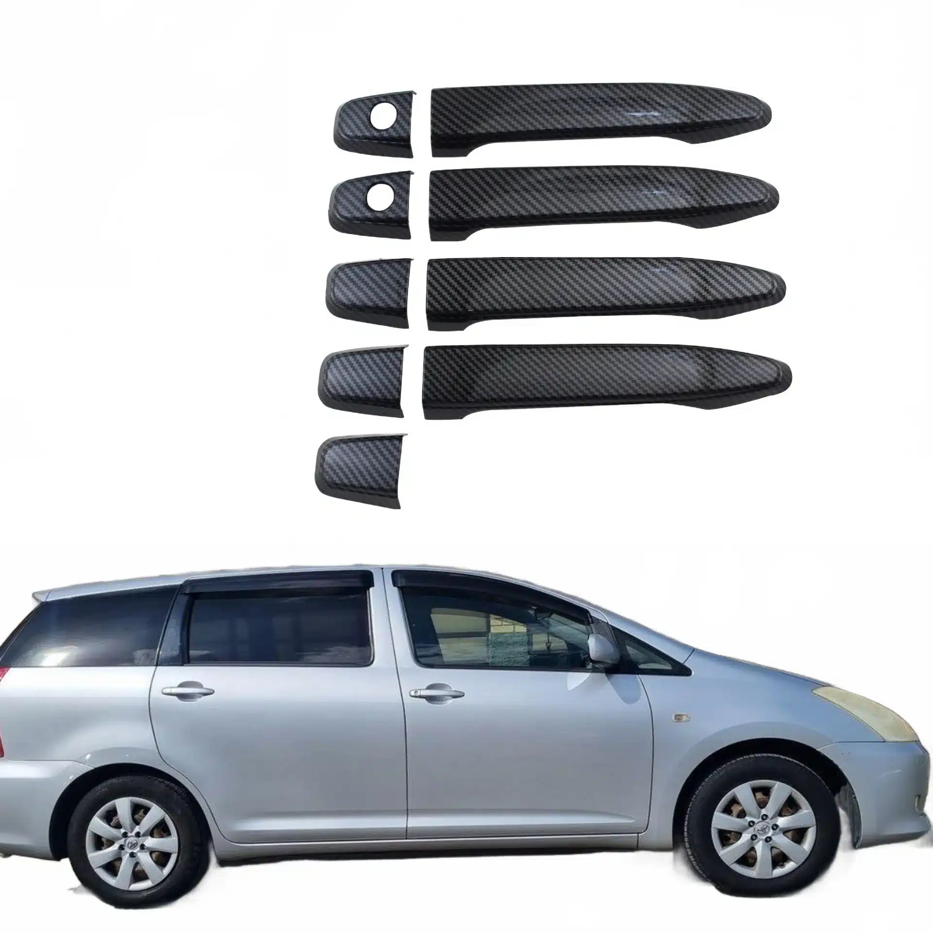 4pcs Outer Door Handle Covers Carbon Fiber Style Decor Trim for 2003-2006 Toyota WISH