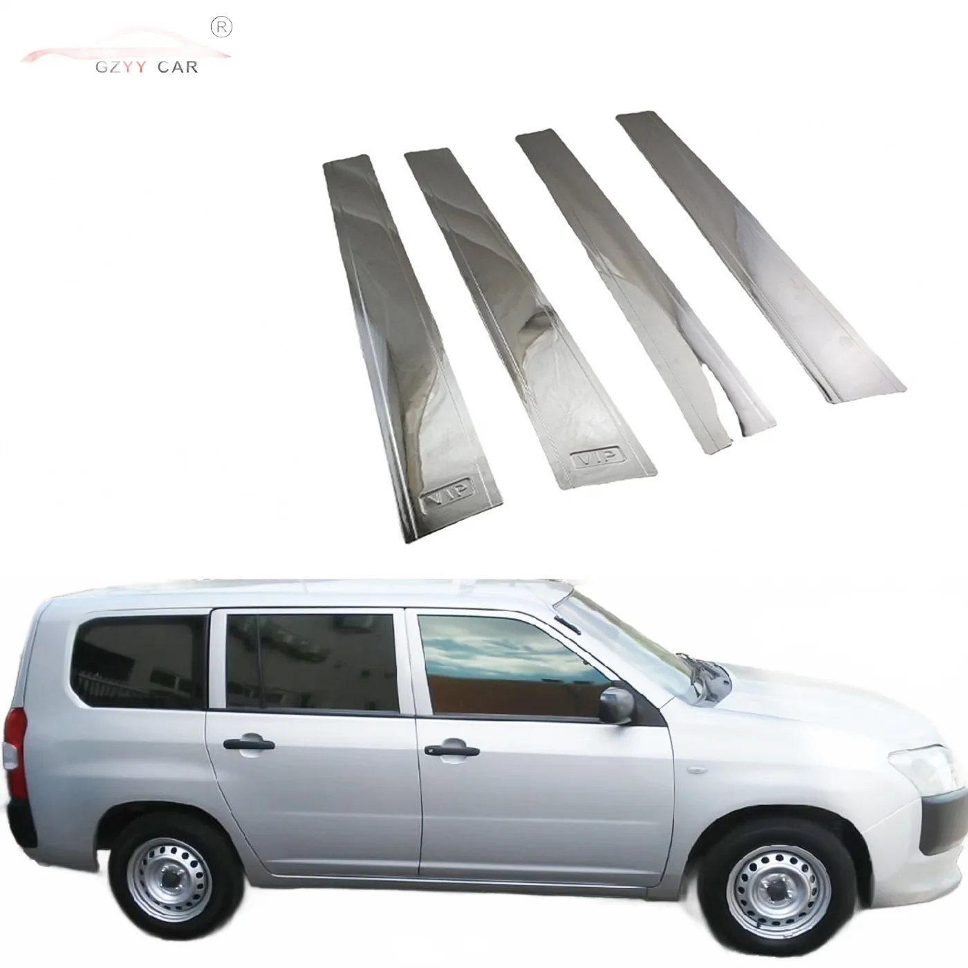 Chrome B-Pillar Side Post Trim Cover Overlays for 2005-2015 Toyota Probox Succeed