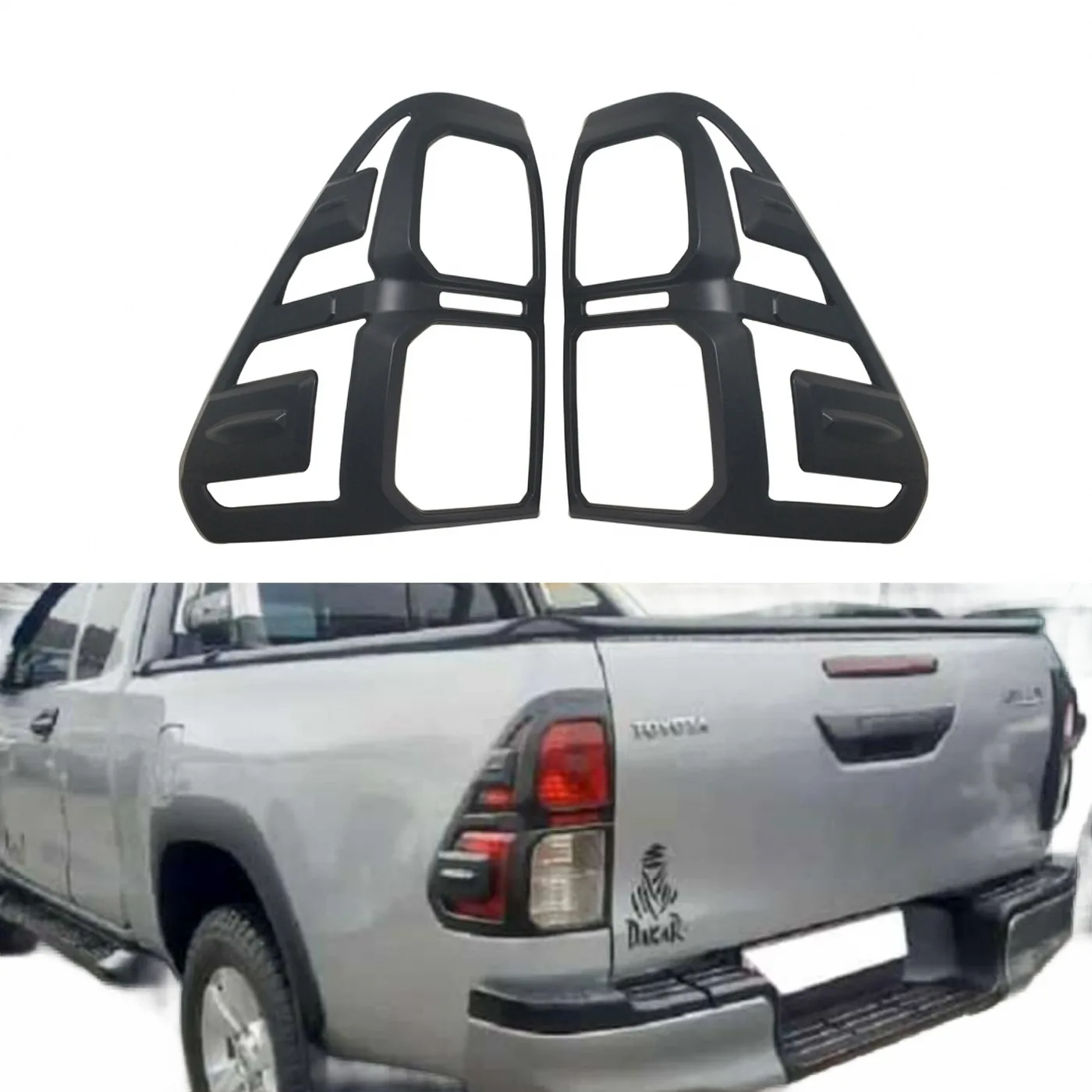Tail Light Cover Trim Matte Black Rear Lamp Frame Protector for Toyota Hilux Revo 2016 onward