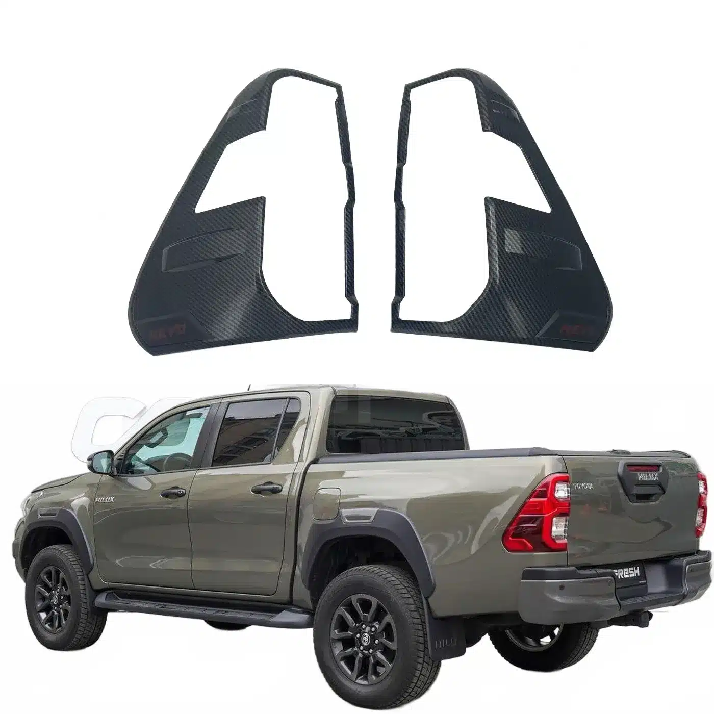 Rear Tail Light Cover Trim Frame Carbon Fiber Style for Toyota Hilux Revo 2021-2025