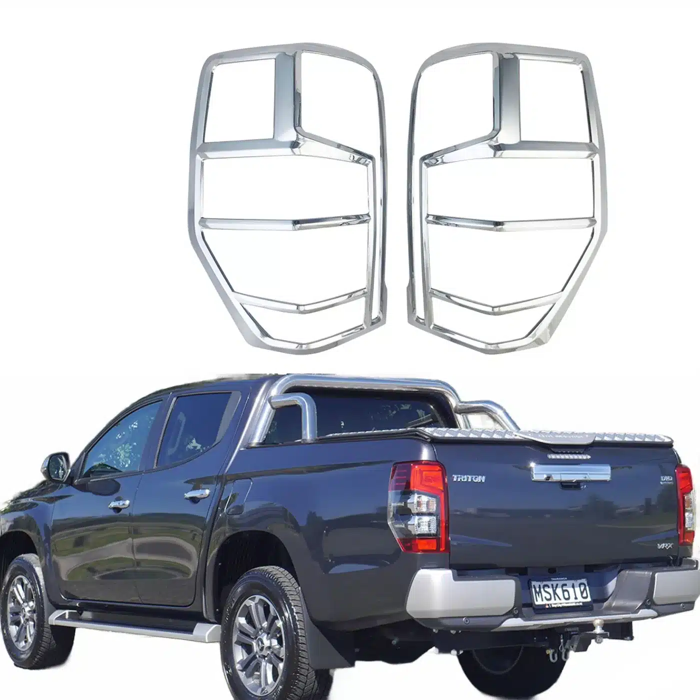 Rear Tail Light Covers for 2020 Mitsubishi Triton L200, ABS Chrome Exterior Trim Guards, Pair