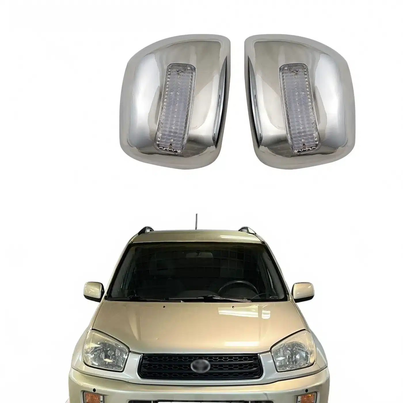Side Mirror Covers with LED Signal Light, Chrome ABS Protection Caps for Toyota RAV4 2001-2005