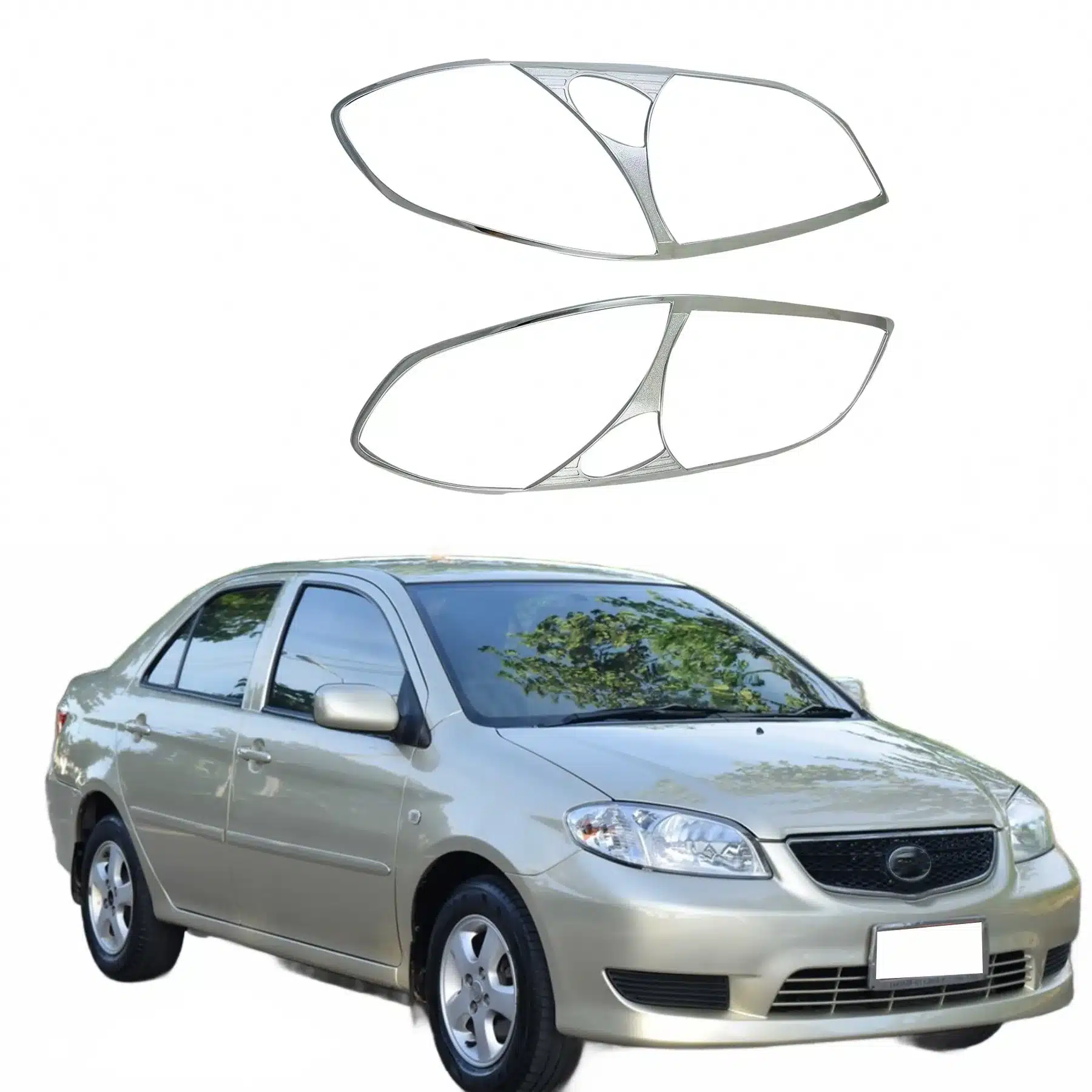 Front Headlight Frame Trim Cover Decoration for Toyota Vios 2003-2006 Chrome Style Exterior Accents