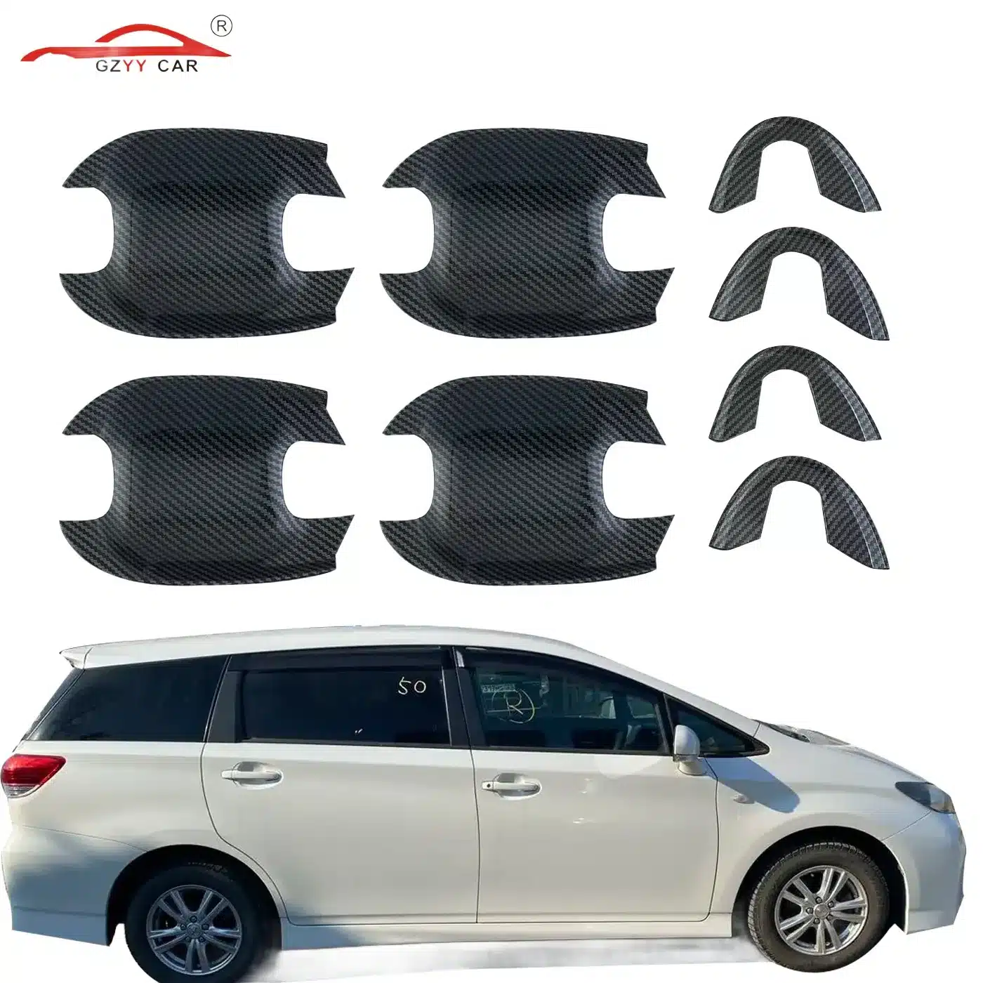 4Pcs Carbon Fiber Style Door Bowl Covers Trim Compatible for Toyota WISH 20 Series 2010-2015