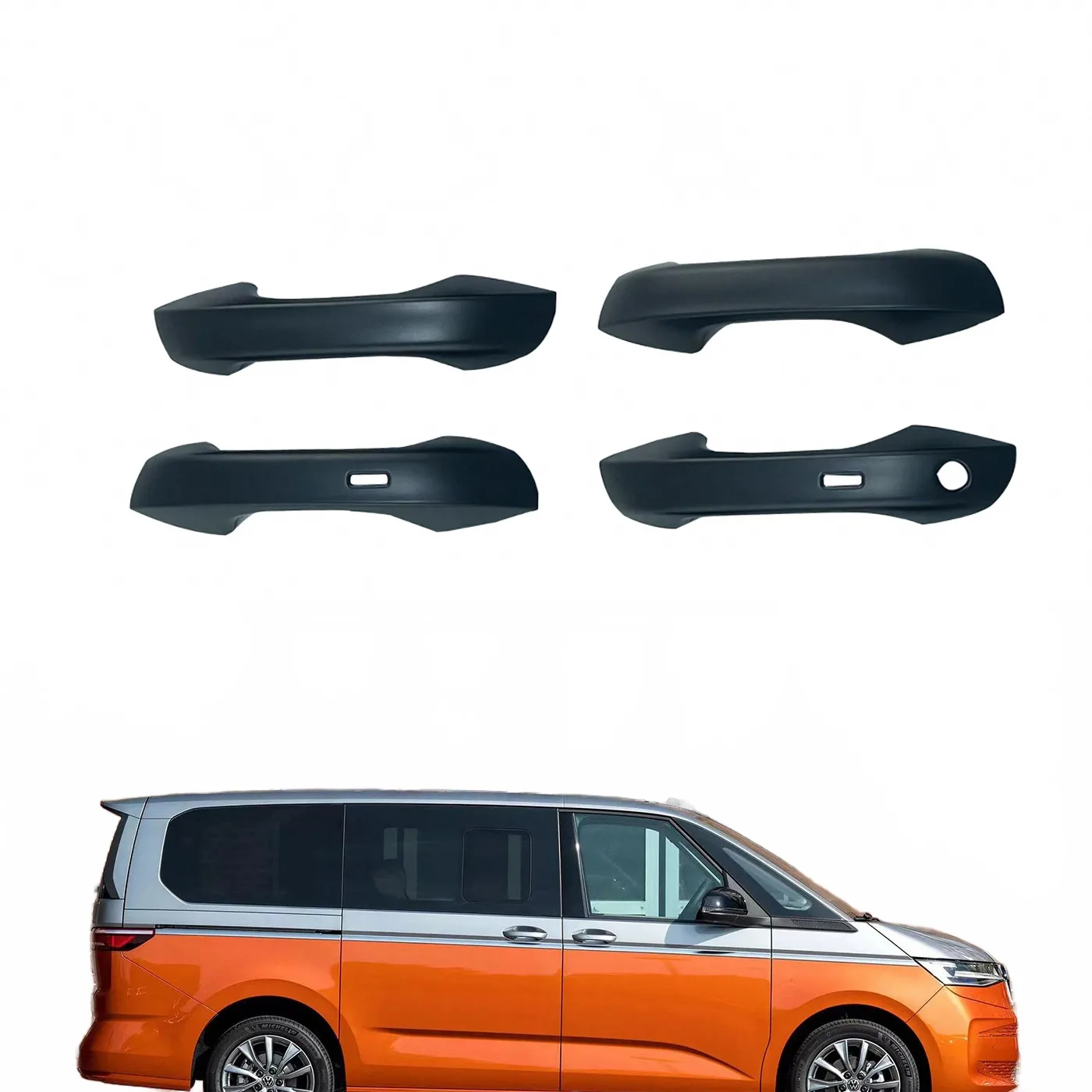 Carbon Fiber Texture Door Handle Covers for Volkswagen Multivan T7 2021-2023 Exterior Decor Gloss Black