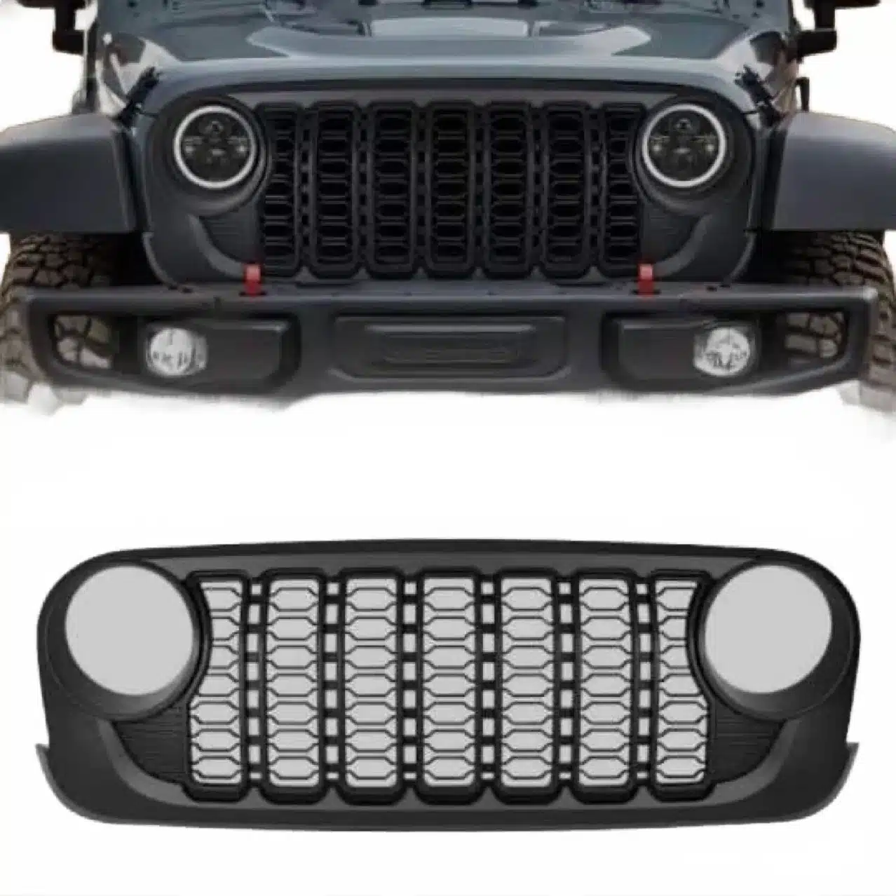 Front Bumper Grille 2024 Facelift Style Upgrade for 2007-2017 Jeep Wrangler JK, ABS Matte Black