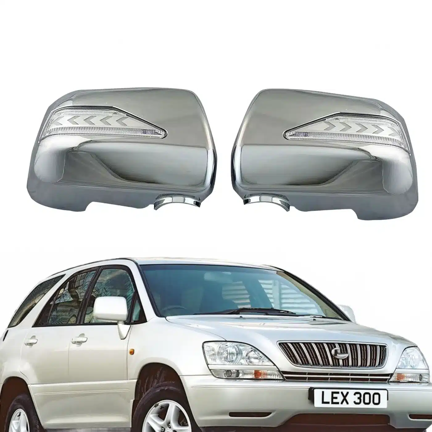 Side Mirror Covers with LED Signal Light Chrome Decorative Trim for LEXUS RX300