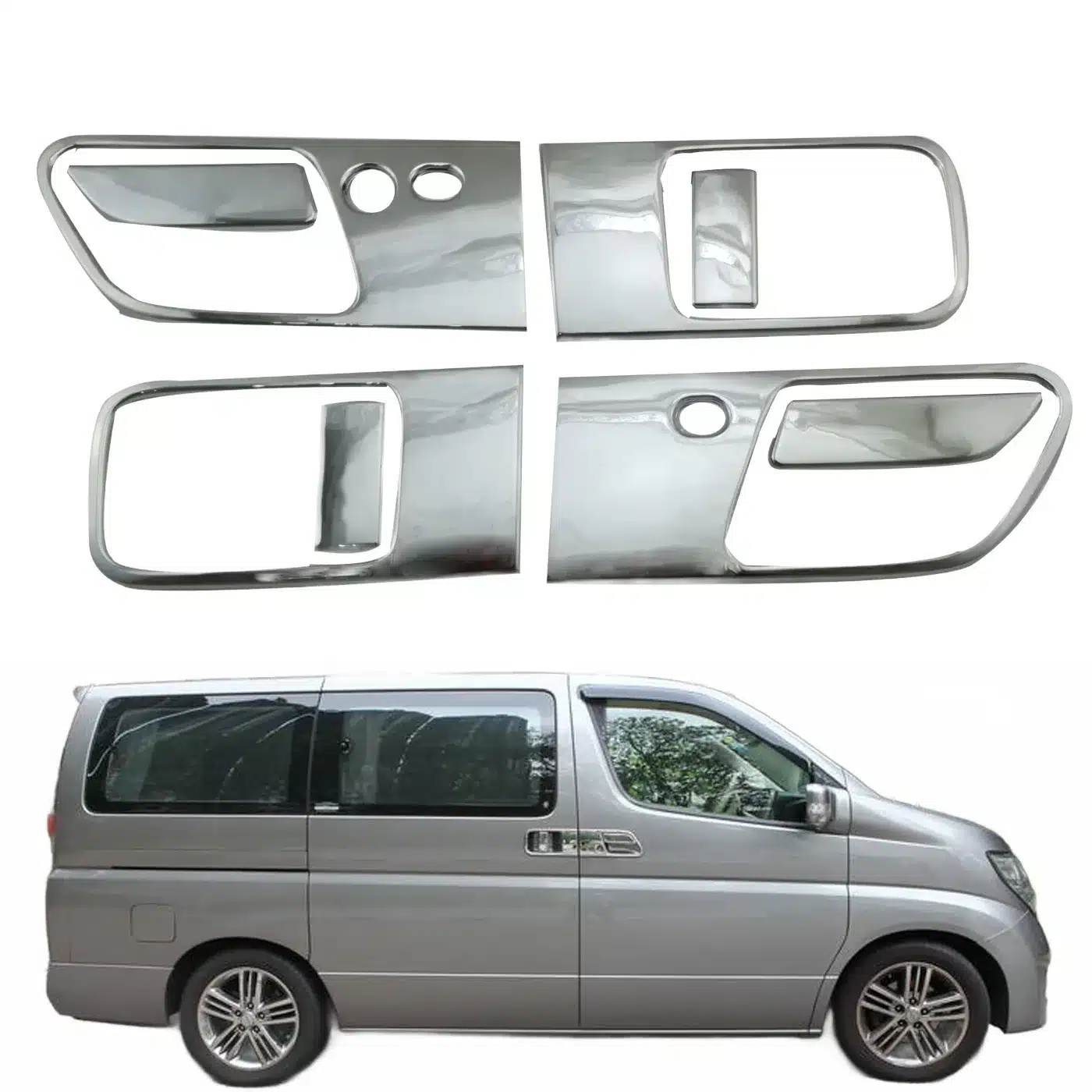 Exterior Door Handle Cover and Bowl Trim Set Chrome Plated for Nissan Elgrand E51 2002-2010