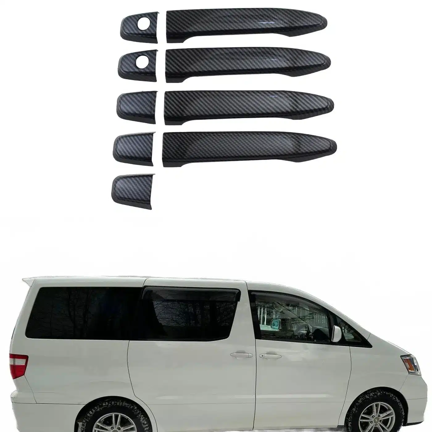 Carbon Fiber Style Door Handle Covers for 2003-2010 Toyota Alphard and Previa