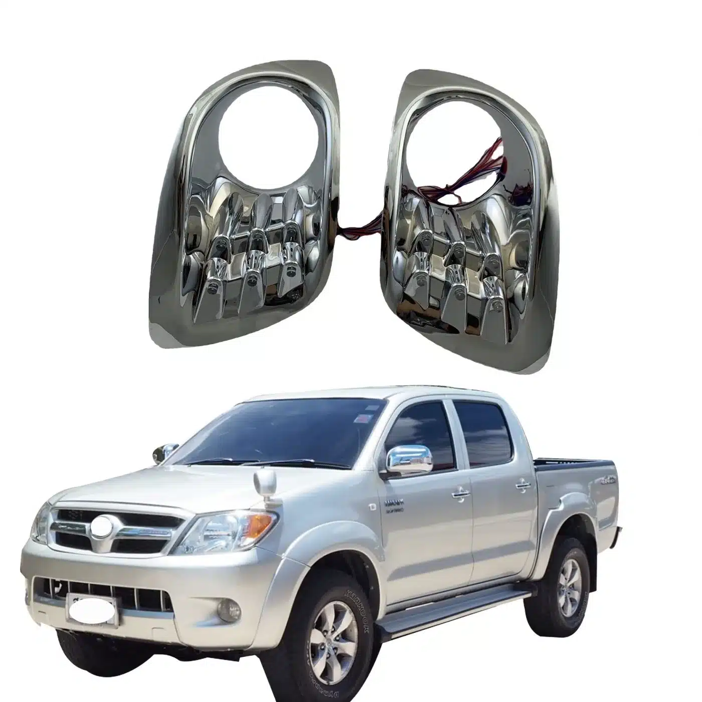 LED Fog Light Cover with Chrome Trim and Integrated Daytime Running Lights for Toyota Hilux Vigo 2005