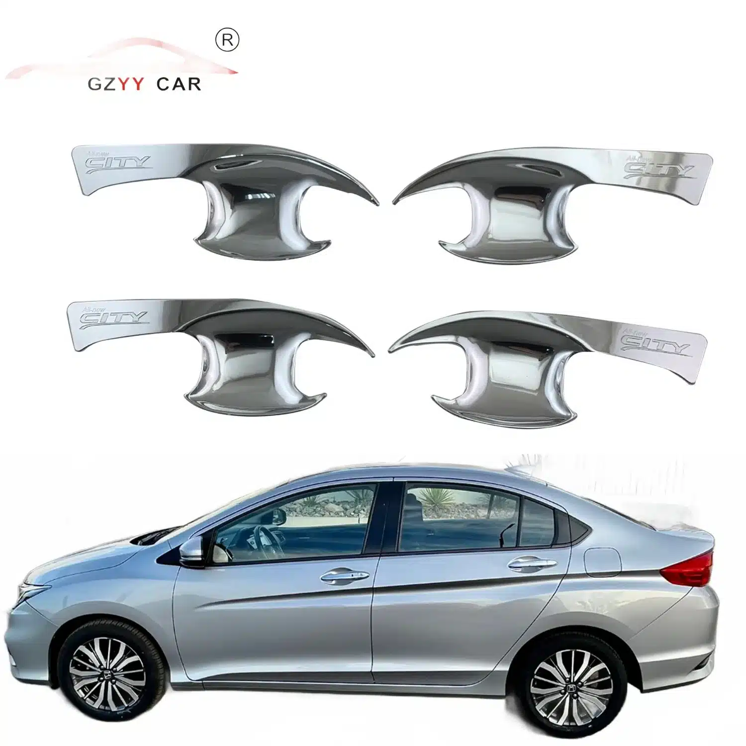 Chrome Exterior Door Handle Bowl Cover Trim for Honda City 2014-2019, Protective Decoration Guards