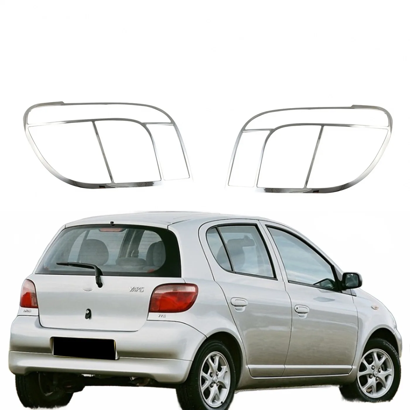 Rear Tail Light Covers Triple Chrome Plated ABS Protectors Compatible with Toyota Vitz Yaris 1999-2005
