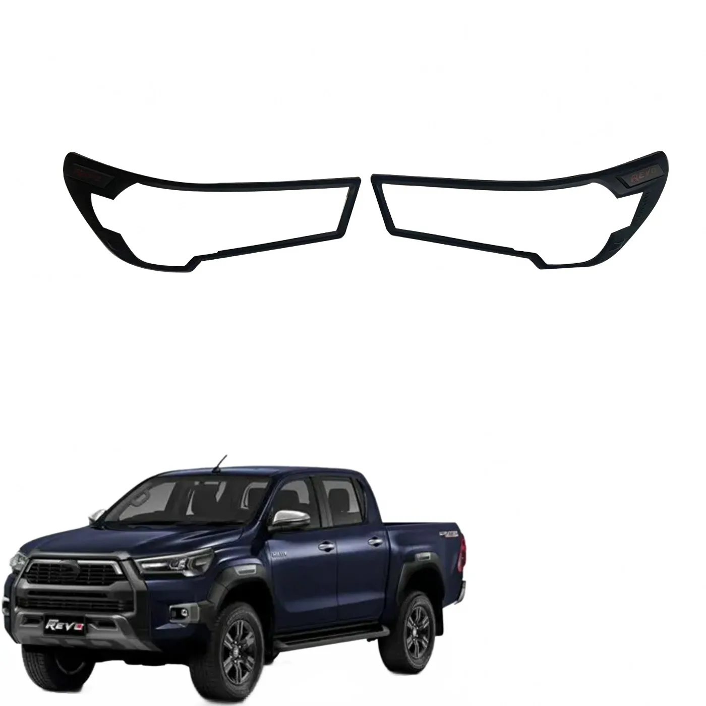 Matte Black Front Headlight Cover Trim Bezels for 2021 Toyota Hilux REVO