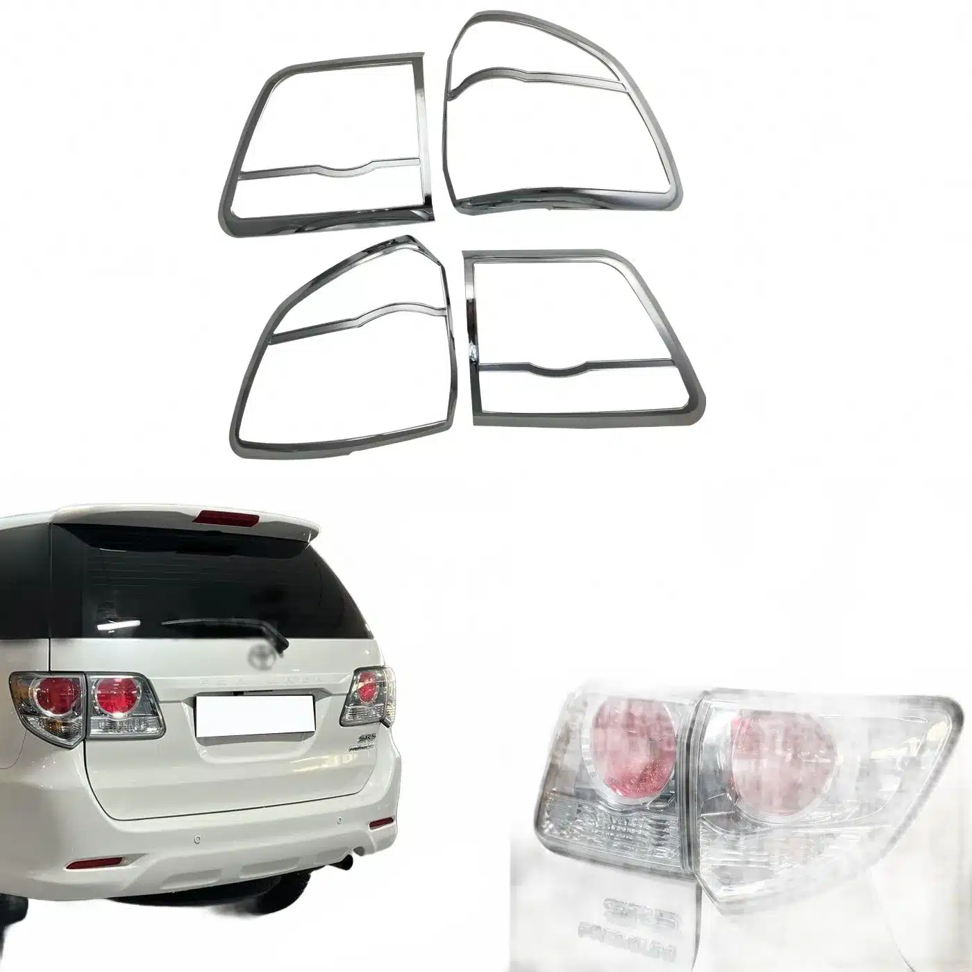 Rear Tail Light Covers Triple Chrome Plated Trim Frame Guard Compatible with Toyota Fortuner 2012 Models