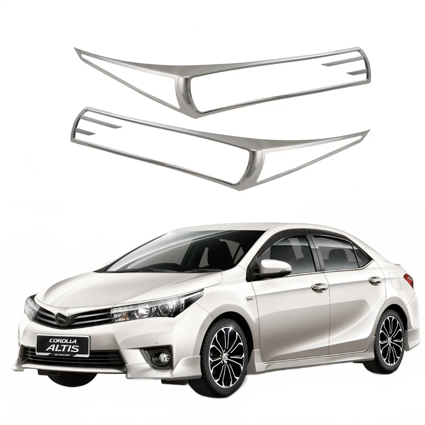 Front Headlight Cover Chrome Plated Trim Bezel Compatible with Toyota Corolla Altis 2014