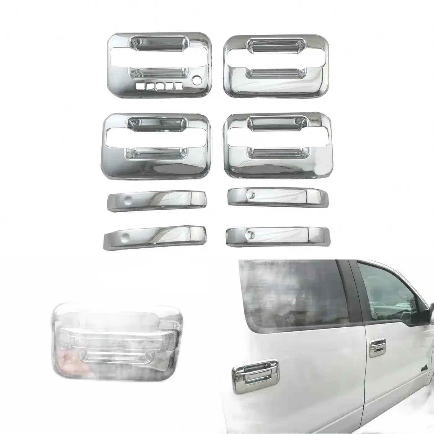 Chrome Exterior Door Handle Covers and Door Bowl Trim Protectors compatible with Ford F-150 Raptor 2009-2015