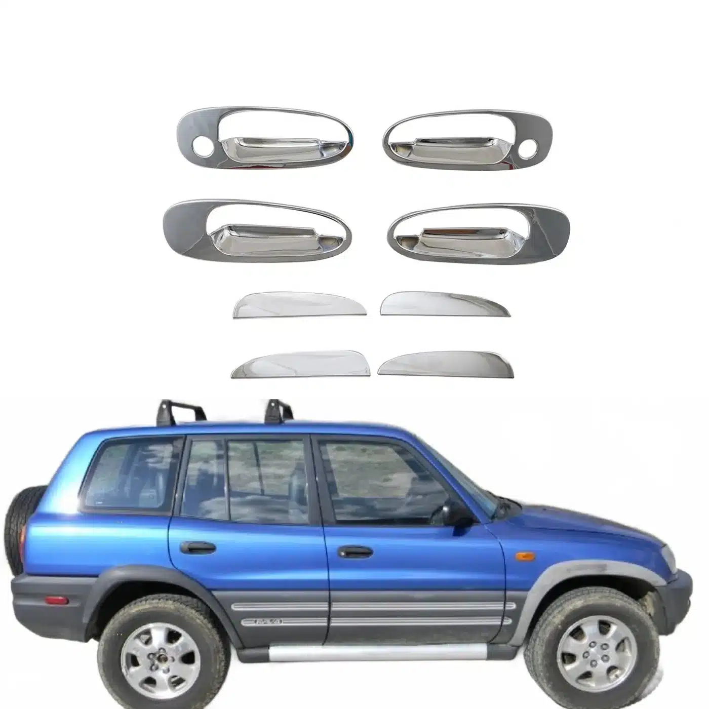 Chrome Exterior Door Handle Cover and Bowl Trim Kit for Toyota RAV4 1996-2000, 8-Piece Set
