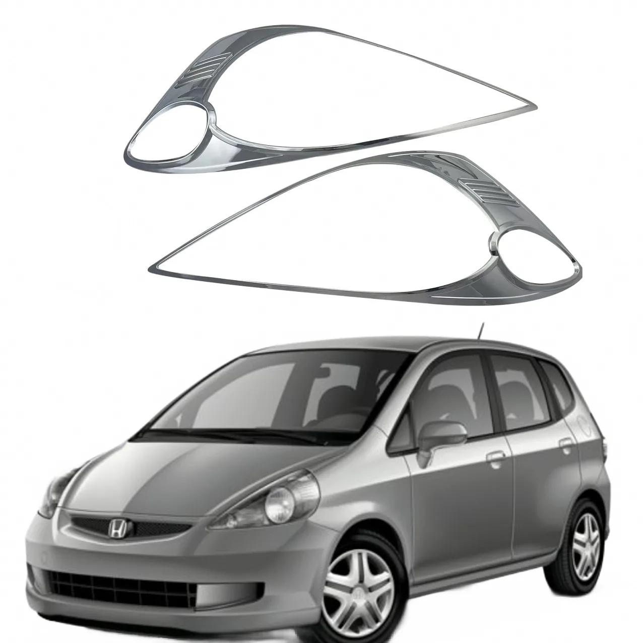 Front Headlight Cover Trim Decoration for 2008 Honda Fit Jazz, Chrome Plated Headlamp Frame Overlay