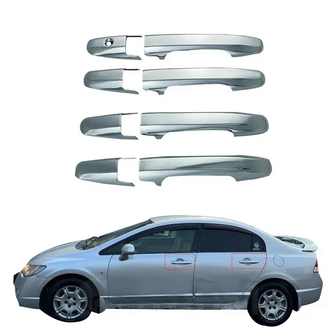 Exterior Door Handle Cover Trim for 2006-2011 Honda Civic, Chrome Plated ABS Protectors, 4-Pack Set
