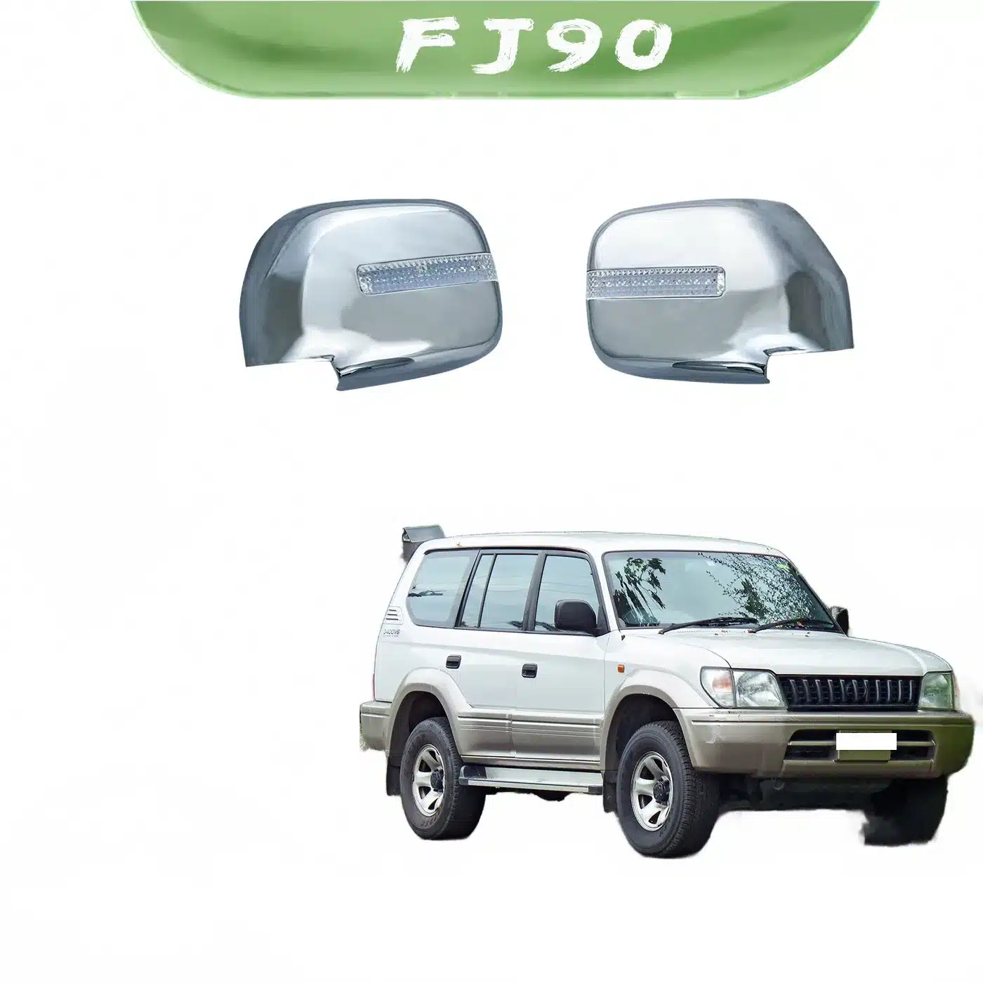 Side Mirror Cover with LED Indicator Lights for Toyota Prado FJ90 1998-2002 Rearview Mirror Housing Chrome Finish