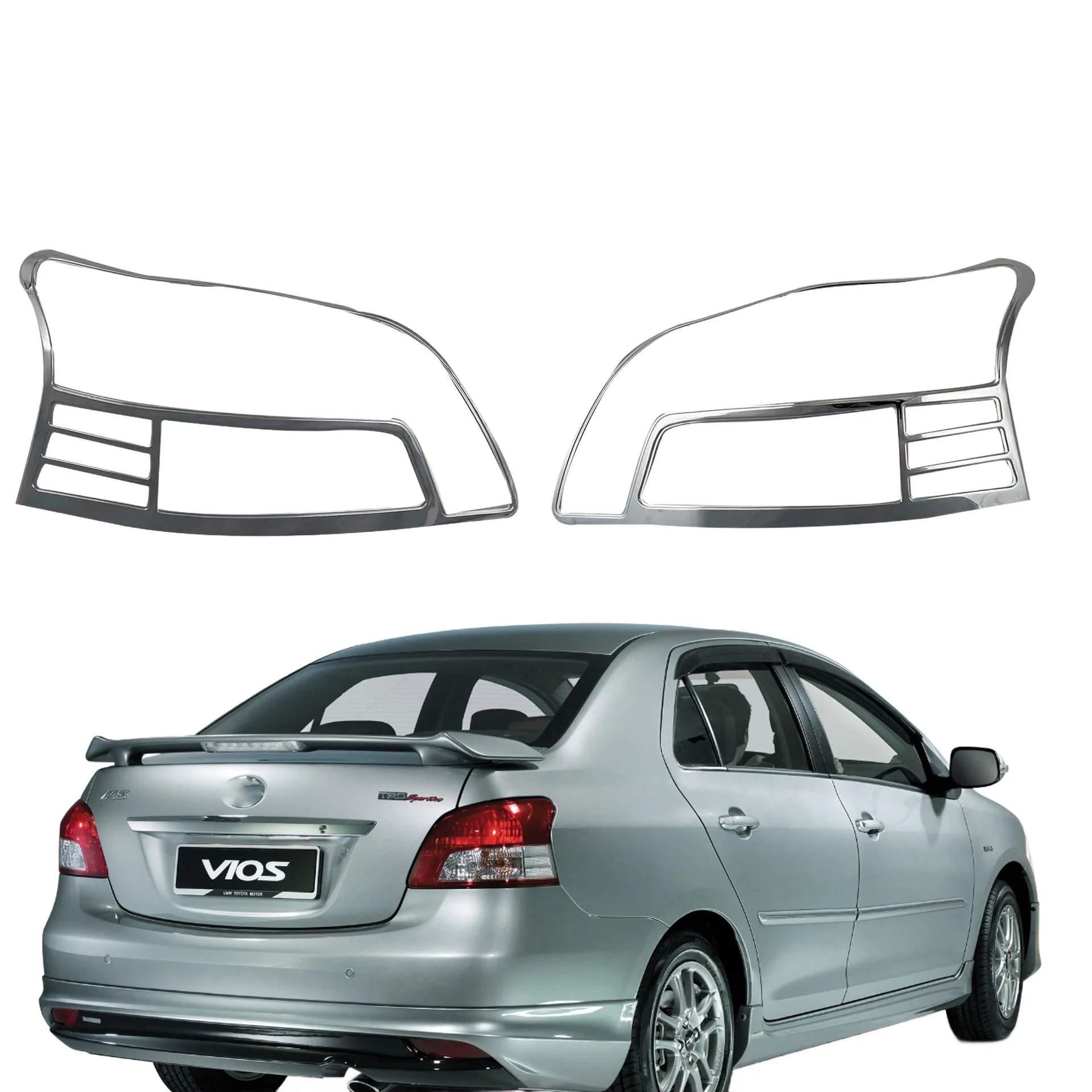 Rear Tail Light Cover Trim for Toyota Vios 2007-2009 Chrome Guards Protector Frame